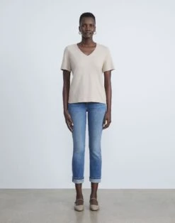 Linen-Cotton Jersey V-Neck Tee -Chic Daily Fashion mtap8r j965 taupe full