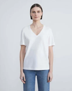 Linen-Cotton Jersey V-Neck Tee -Chic Daily Fashion mtap8r j965 white