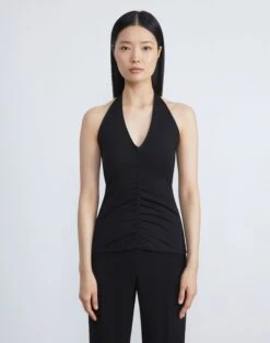 Cotton Rib Ruched Halter Top -Chic Daily Fashion mtas5e j548 black