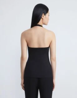 Cotton Rib Ruched Halter Top -Chic Daily Fashion mtas5e j548 black back