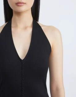 Cotton Rib Ruched Halter Top -Chic Daily Fashion mtas5e j548 black detail