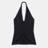 Cotton Rib Ruched Halter Top