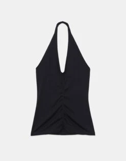 Cotton Rib Ruched Halter Top