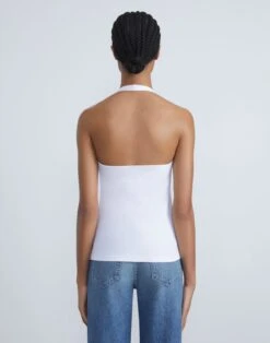 Cotton Rib Ruched Halter Top -Chic Daily Fashion mtas5e j548 white back