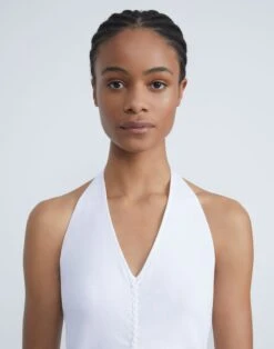 Cotton Rib Ruched Halter Top -Chic Daily Fashion mtas5e j548 white detail