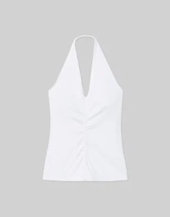 Cotton Rib Ruched Halter Top -Chic Daily Fashion mtas5e j548 white flat