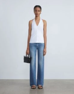 Cotton Rib Ruched Halter Top -Chic Daily Fashion mtas5e j548 white full