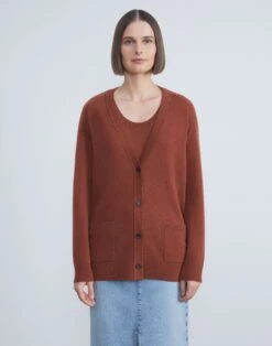 Cashmere Loose Stitch Button-Front Cardigan -Chic Daily Fashion mwaz7r kc04 amber brown