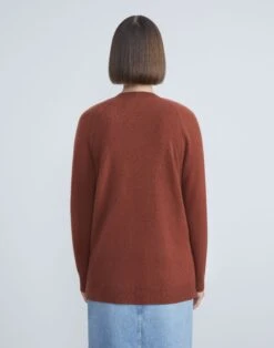 Cashmere Loose Stitch Button-Front Cardigan -Chic Daily Fashion mwaz7r kc04 amber brown back