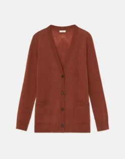 Cashmere Loose Stitch Button-Front Cardigan -Chic Daily Fashion mwaz7r kc04 amber brown flat