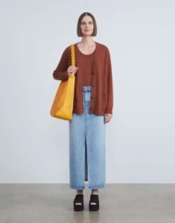 Cashmere Loose Stitch Button-Front Cardigan -Chic Daily Fashion mwaz7r kc04 amber brown full