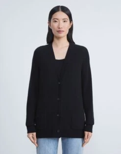Cashmere Loose Stitch Button-Front Cardigan -Chic Daily Fashion mwaz7r kc04 black