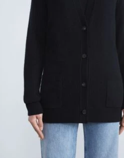 Cashmere Loose Stitch Button-Front Cardigan -Chic Daily Fashion mwaz7r kc04 black detail2