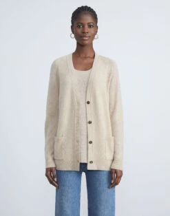 Cashmere Loose Stitch Button-Front Cardigan -Chic Daily Fashion mwaz7r kc04 dune melange