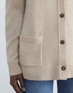 Cashmere Loose Stitch Button-Front Cardigan -Chic Daily Fashion mwaz7r kc04 dune melange detail2