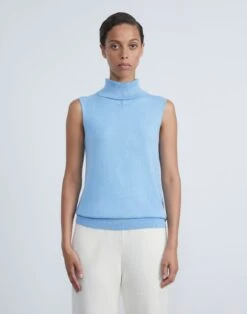 Matte Crepe Turtleneck Shell -Chic Daily Fashion mwbg9r kv15 cool blue