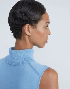 Matte Crepe Turtleneck Shell -Chic Daily Fashion mwbg9r kv15 cool blue detail2