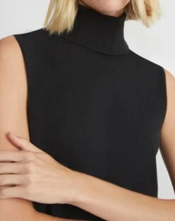 Matte Crepe Sleeveless Turtleneck Sweater -Chic Daily Fashion mwbg9r kv73 black detail