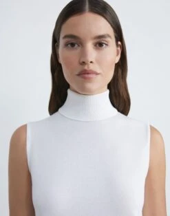 Matte Crepe Sleeveless Turtleneck Sweater -Chic Daily Fashion mwbg9r kv73 cloud detail