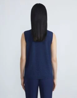 Matte Crepe Sleeveless Turtleneck Sweater -Chic Daily Fashion mwbg9r kv73 midnight blue back