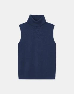 Matte Crepe Sleeveless Turtleneck Sweater