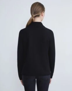 Cashmere Stand Collar Zip-Front Cardigan -Chic Daily Fashion mwbh2r kc04 black back