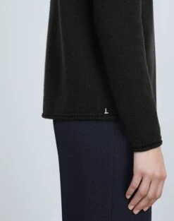 Cashmere Stand Collar Zip-Front Cardigan -Chic Daily Fashion mwbh2r kc04 black detail2