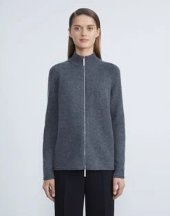 Cashmere Stand Collar Zip-Front Cardigan -Chic Daily Fashion mwbh2r kc04 graphite melange