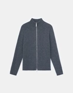 Cashmere Stand Collar Zip-Front Cardigan