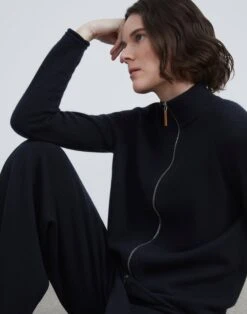 Cashmere Stand Collar Zip-Front Cardigan -Chic Daily Fashion mwbh2r kc04 navy