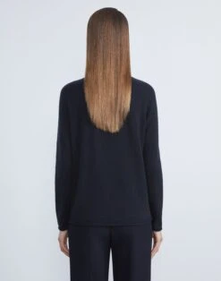 Cashmere Stand Collar Zip-Front Cardigan -Chic Daily Fashion mwbh2r kc04 navy back