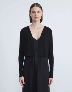 Responsible Fine Gauge Merino Open-Front Cropped Cardigan 12 Responsible Fine Gauge Merino Open-Front Cropped Cardigan -Chic Daily Fashion mwbm5r km02 black