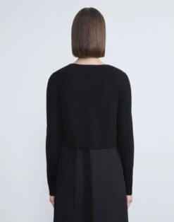 Responsible Fine Gauge Merino Open-Front Cropped Cardigan 13 Responsible Fine Gauge Merino Open-Front Cropped Cardigan -Chic Daily Fashion mwbm5r km02 black back