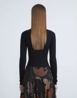 Matte Crepe Raglan Sleeve Turtleneck Bodysuit -Chic Daily Fashion mwbm6r kv15 black back