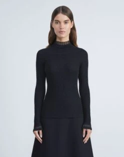 Merino-Silk Ribbed Scalloped-Trim Sweater -Chic Daily Fashion mwbr6r km54 black