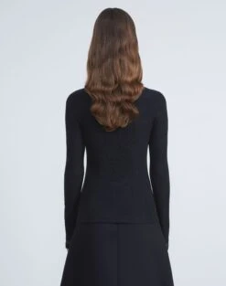 Merino-Silk Ribbed Scalloped-Trim Sweater -Chic Daily Fashion mwbr6r km54 black back