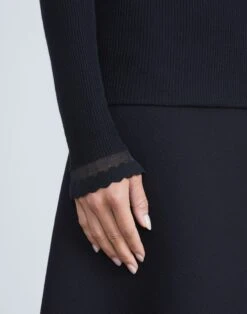 Merino-Silk Ribbed Scalloped-Trim Sweater -Chic Daily Fashion mwbr6r km54 black detail2