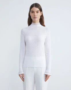 Merino-Silk Ribbed Scalloped-Trim Sweater -Chic Daily Fashion mwbr6r km54 cloud