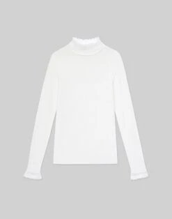 Merino-Silk Ribbed Scalloped-Trim Sweater -Chic Daily Fashion mwbr6r km54 cloud flat