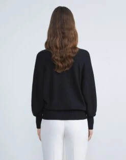 Cotton-Silk Tape Wide V-Neck Dolman Sweater -Chic Daily Fashion mwbs9r kk96 black back