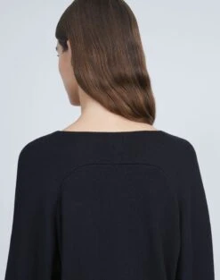 Cotton-Silk Tape Wide V-Neck Dolman Sweater -Chic Daily Fashion mwbs9r kk96 black detail2