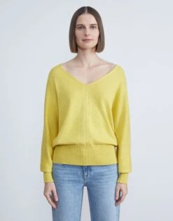 Cotton-Silk Tape Wide V-Neck Dolman Sweater -Chic Daily Fashion mwbs9r kk96 bright citrine