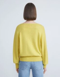 Cotton-Silk Tape Wide V-Neck Dolman Sweater -Chic Daily Fashion mwbs9r kk96 bright citrine back