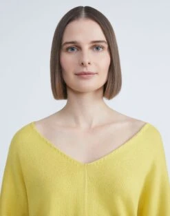 Cotton-Silk Tape Wide V-Neck Dolman Sweater -Chic Daily Fashion mwbs9r kk96 bright citrine detail