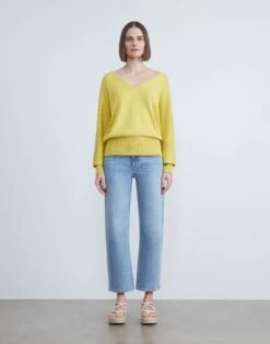 Cotton-Silk Tape Wide V-Neck Dolman Sweater -Chic Daily Fashion mwbs9r kk96 bright citrine full