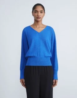 Cotton-Silk Tape Wide V-Neck Dolman Sweater -Chic Daily Fashion mwbs9r kk96 classic cobalt