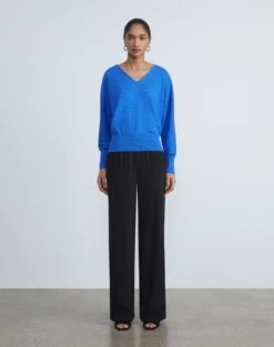 Cotton-Silk Tape Wide V-Neck Dolman Sweater -Chic Daily Fashion mwbs9r kk96 classic cobalt full