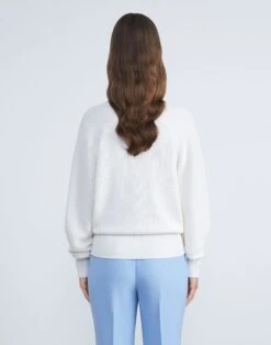 Cotton-Silk Tape Wide V-Neck Dolman Sweater -Chic Daily Fashion mwbs9r kk96 cloud back