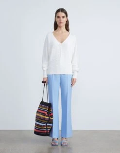 Cotton-Silk Tape Wide V-Neck Dolman Sweater -Chic Daily Fashion mwbs9r kk96 cloud full