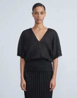 Sheer Metallic Origami Pleat Sweater -Chic Daily Fashion mwby3r kp20 black